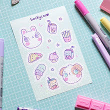Load image into Gallery viewer, Cute Snacks Glitter Sticker Sheet
