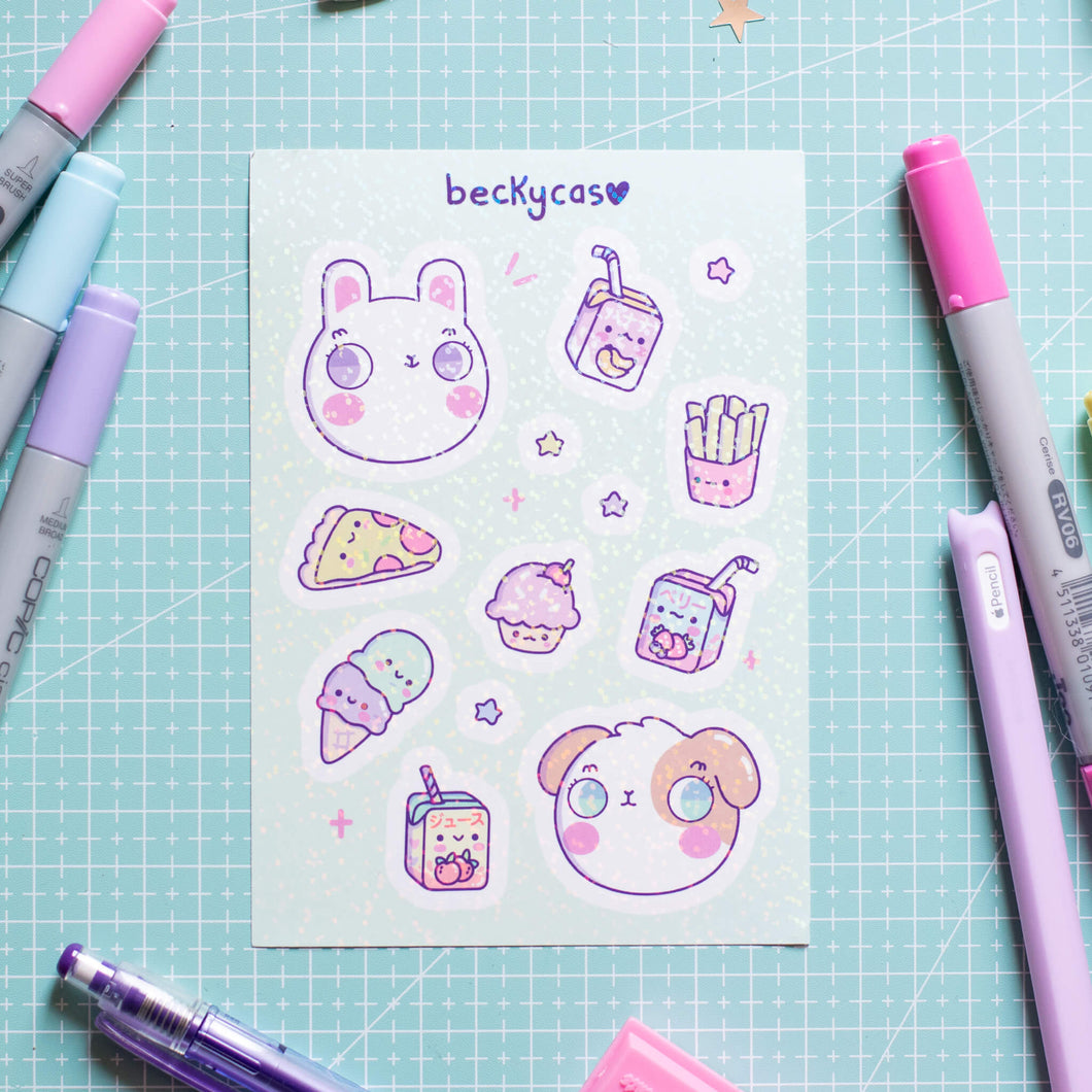 Cute Snacks Glitter Sticker Sheet
